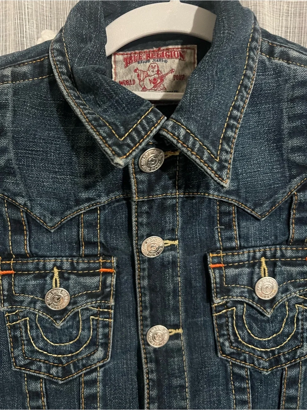 True Religion Kids Dark Blue Denim Jacket with Signature Stitching